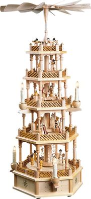 Pyramide Heilige Familie natur 4-stöckig, elektrisch, original Erzgebirge