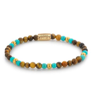 Rebel & Rose Schmuck Damen-Armband Mix Tiger Turquoise Gold 4 mm RR-40063-G-S