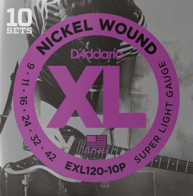 D'Addario EXL120-10P - super light (009-042) - 10er Pack - Saiten für E-Gitarre