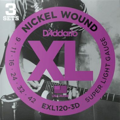 D'Addario EXL120-3D - super light (009-042) - 3er Pack - Saiten für E-Gitarre