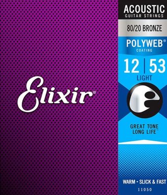 Elixir 11050 Polyweb - 80/20 Bronze, light (012-053) - Saiten für Westerngitarre