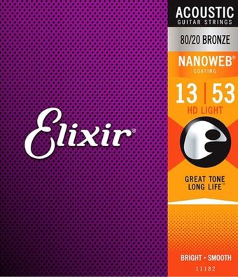 Elixir 11182 Nanoweb - 80/20 Bronze, HD light (013-053) - Saiten für Westerngitarre