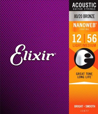 Elixir 11077 Nanoweb - 80/20 Bronze, medium light (012-056) - Gitarrensaiten