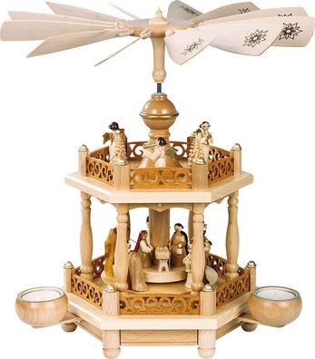 Richard Glaesser Pyramide Heilige Familie natur 1-stöckig für Teelichte Erzgebirge