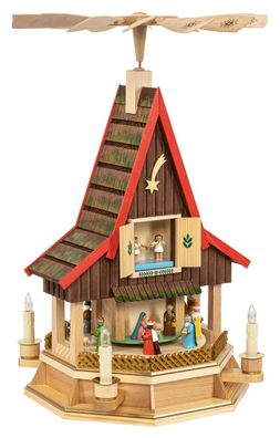 Adventshaus Christi Geburt bunt, elektrisch beleuchet und betrieben, Erzgebirge