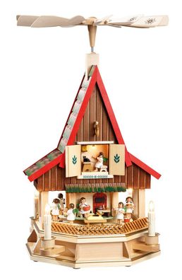 Adventshaus Engelbäckerei bunt, elektrisch beleuchet und betrieben, Erzgebirge