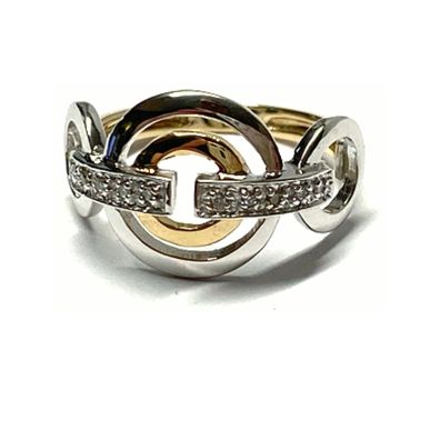 Ring 333/- Gelbgold Zirkonia Glanz bicolor Klassiker Schmuckring Bandring #54