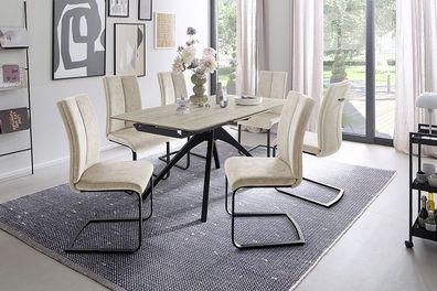 Esszimmerstühle HUDSON Schwinger mit Griff Edelstahl Velour creme