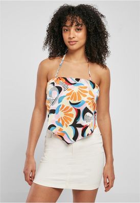 Urban Classics Damen Shirt Ladies Cropped Aop Satin Triangle Top Magicmangoabstract