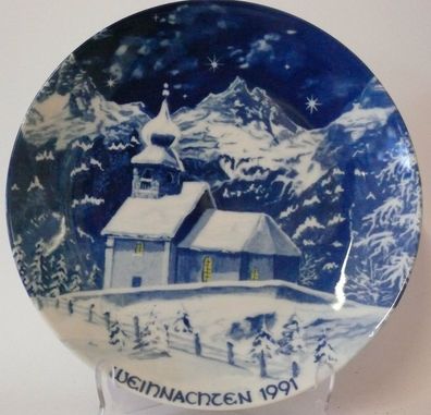 Kobalt Wandteller Sammelteller Zierteller "Weihnachten 1991" Weihnachtsteller Bavaria