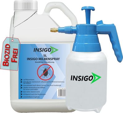 INSIGO 5L + 2L Sprüher Milbenspray Antimilbenmittel Milbenschutz Hausstaubmilben frei