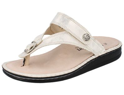 FINN Comfort Alexandria Soft Damen Zehenstegsandale creme gold Glattleder