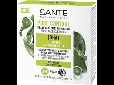 Sante 6x Pore Control Feste Gesichtsreinigung mit BHA, Niacinamid Effekt & Bio-Gr
