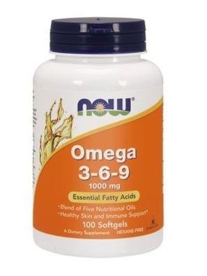 Now Foods Omega 3-6-9 1000 mg, 100 Kapseln - Hochwertiges Fischoel fuer Herz- und Gel