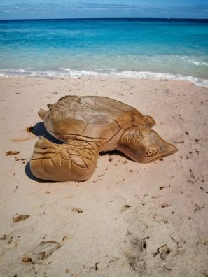 Teak Wurzelholz Schildkröte massives Teak Wurzelholz Holz geschnitzt Deko Skulptur