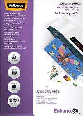 Fellowes Laminierfolie Enhance SuperQuick - A4, glänzende, 80 Mikron, 100 Blatt