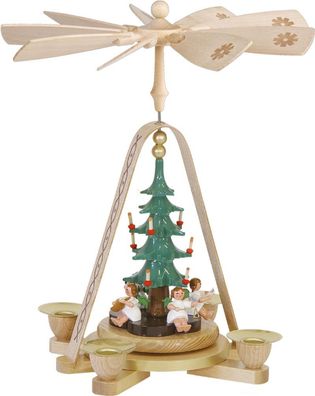 Richard Glaesser Weihnachtspyramide Engel unter dem Tannenbaum aus Seiffen im Erzge