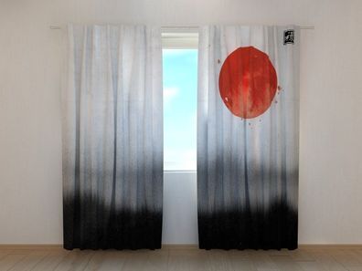 Fotogardine rote Sonne, Vorhang mit Motiv, Digitaldruck, Maßanfertigung