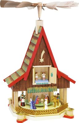 Richard Glaesser Pyramide Adventshaus Christi Geburt bunt aus Seiffen im Erzgebirge
