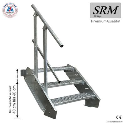 3 Stufen Stahltreppe Breite 60 - 160cm Geschosshöhe 40 - 60cm Geländer einseitig