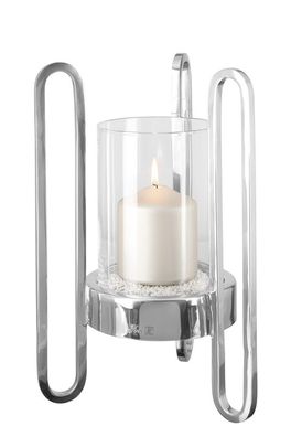 Fink CHALI, Windlicht mit Glas, Edelstahl, vernickelt, glatt, silberfarben, H. 35