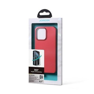 Joyroom Rundumschutz-Huelle fuer iPhone 13 Pro Max mit gehaertetem Glas in Rot (JR