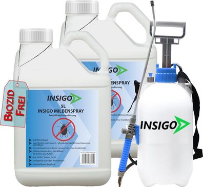 INSIGO 2x5L + 5L Sprüher Milbenspray Antimilbenmittel Milbenschutz Hausstaubmilben