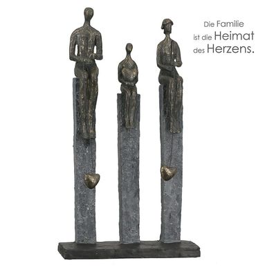 Casablanca Skulptur "Fishing" Poly . 3 bronzefarbene Figuren . angelnd . mit 3