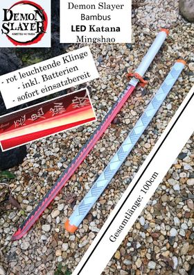 NEU DEMON SLAYER Bambus LED Katana Lichtschwert 100cm groß für Cosplay LARP