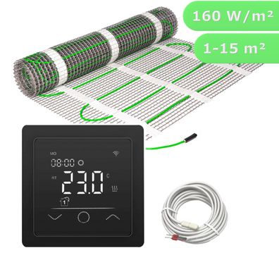 Fußbodenheizung elektrisch Komplett SET Fliese Elektro Bodenheizung Touch schwarz