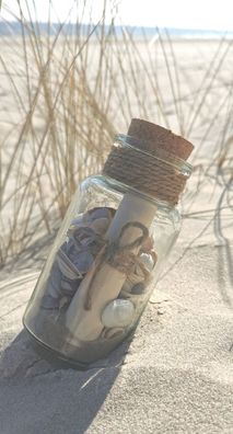 Flaschenpost Gutschein Muschelglas Strand Beach Deko Geschenkgutschein Dekoflasche