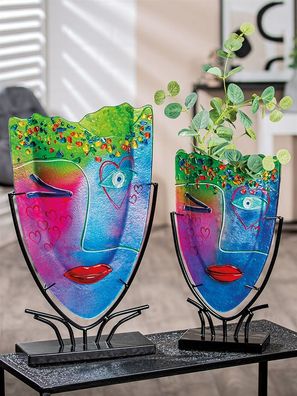 Gilde Glasart, Gesichtsvase, oval, "Twinkle", Gesichtsmotiv, Glas, mehrfarbig, VE