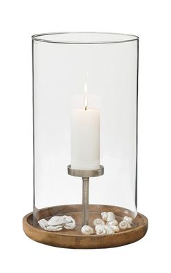 Kaheku Windlicht Kerzenteller Alamo, Ø 30 cm 
Metall Mangoholz Klarglas
 99990404