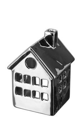 Fink CABANA, Teelichthalter, Keramik, silberfarben, L. 7.6 cm, B. 7.6 cm, H. 11.5