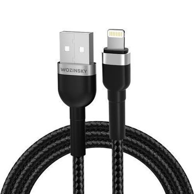 Wozinsky USB-A auf Lightning Kabel, 2.4A, 2m, Schwarz - Hochleistungs-Ladekabel