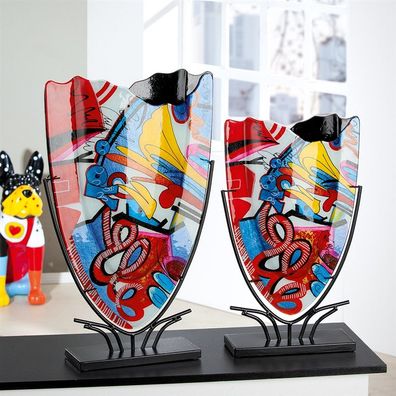Gilde GlasArt Vase "Street Art" bunt, auf Metallfuß H: 58 cm B: 35 cm T: 10 cm 39999