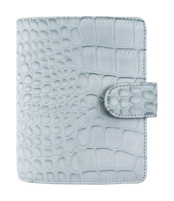 Filofax Pocket Zeitplaner Classic Croc Leder Silber Grau A7 Ringbuch 19mm Ringe 26096