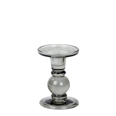Lambert Andratx Leuchter Glas rauchgrau, H 13 cm, D 9,5 cm, für Stabkerzen und