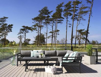 Brafab - Gartenecksofa Weldon mit Kissen, Schwarz