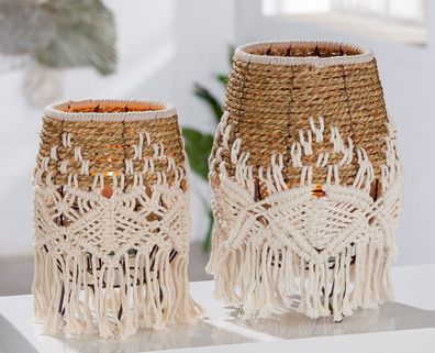 Gilde Windlicht "Bossa" auf Fuß Bambus, Rattan creme, naturfarben 47334