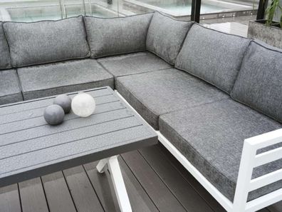 Brafab - Gartenecksofa Weldon mit Kissen, Weiß
