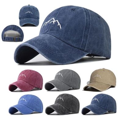 Stickerei Berg Baseball Cap Herren Washed Distressed Strapback Casual Dad Hat