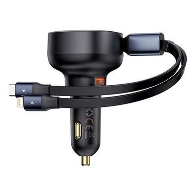 Baseus Hochleistungs-Autoladegeraet 60W USB-A mit USB-C/Lightning Kabel - Schwarz