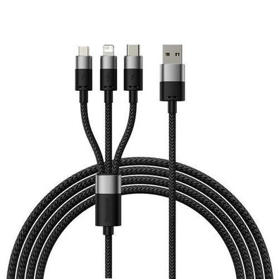 Baseus StarSpeed Multifunktionales 3-in-1 Ladekabel 3.5A, 1.2m, Schwarz - USB C,