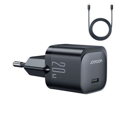 Joyroom JR-TCF02 Kompaktes Schwarzes USB-C 20W PD Ladegeraet mit Lightning-Kabel