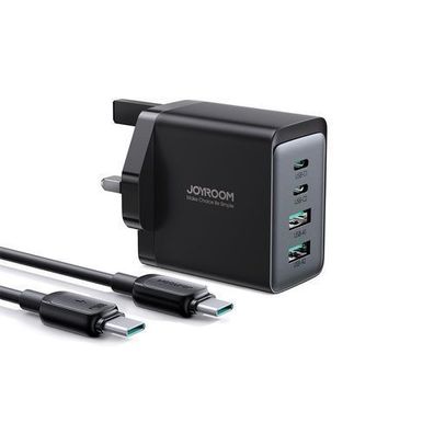 Joyroom TCG02 67W GaN Ladegeraet USB-C&USB-A + USB-C Kabel UK-Stecker - Schwarz