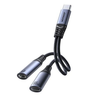 Joyroom SY-C03 USB-C auf Doppel USB-C Adapter 2-in-1 Audio Hub - Schwarz
