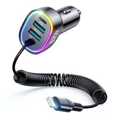 Joyroom 4-in-1 Auto-Schnellladegeraet 57W mit Lightning-Kabel, Schwarz (PD, QC3.0