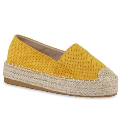 VAN HILL Damen Espadrilles Slippers Bast Profil-Sohle Plateau Schuhe