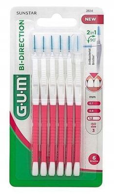 Sunstar Gum Bi-Direction Interdentalbuersten, Doppelseitig Konisch, 1,2mm, 6er-Pa